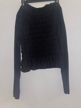 Amazon Black Long Sleeve Smocked Peplum Top